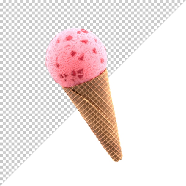 PSD strawberry ice cream in the cone isolate on white background mockup