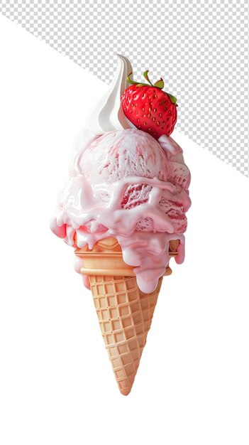 PSD strawberry ice cream cone png