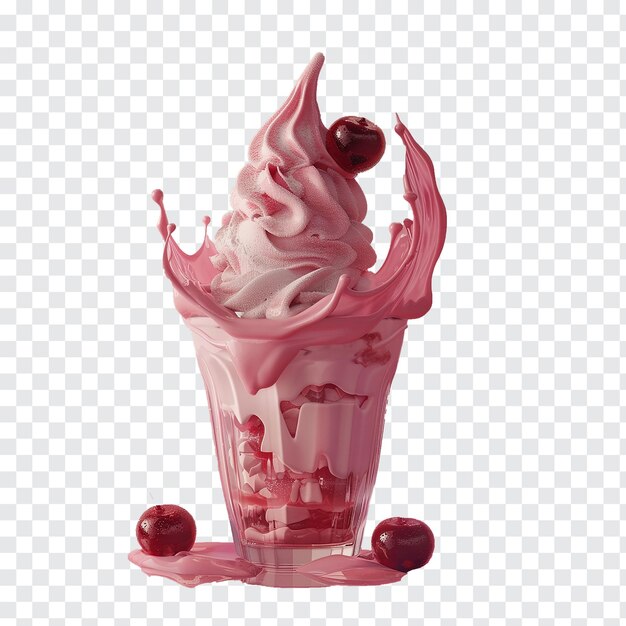 PSD strawberry ice cream sundae isolated on transparent background