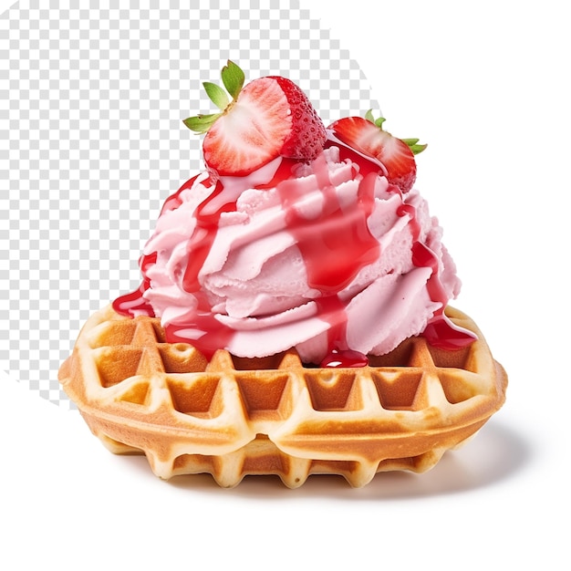 Waffle di gelato alla fragola isolato su sfondo bianco