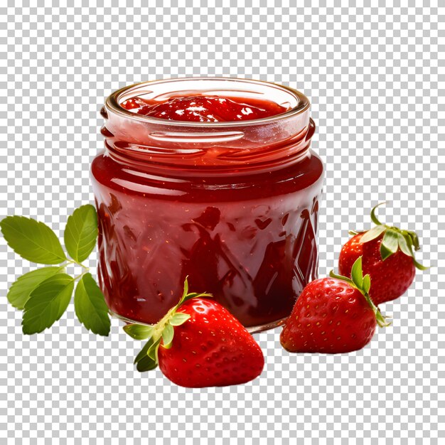 PSD barattolo di marmellata di fragola isolato su uno sfondo trasparente.