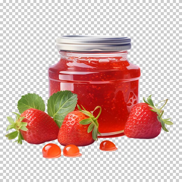 Strawberry jam jar isolated on transparent background