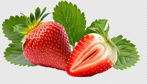 PSD strawberry and leaf isolated on a clean white background