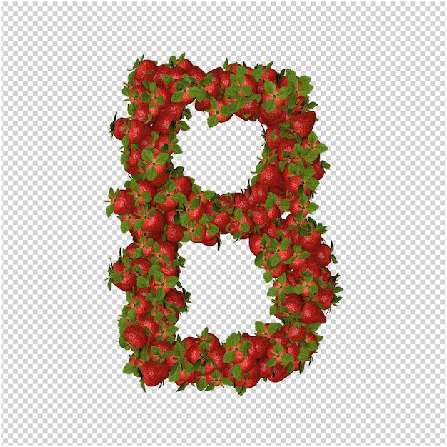 PSD strawberry letter 3d rendering