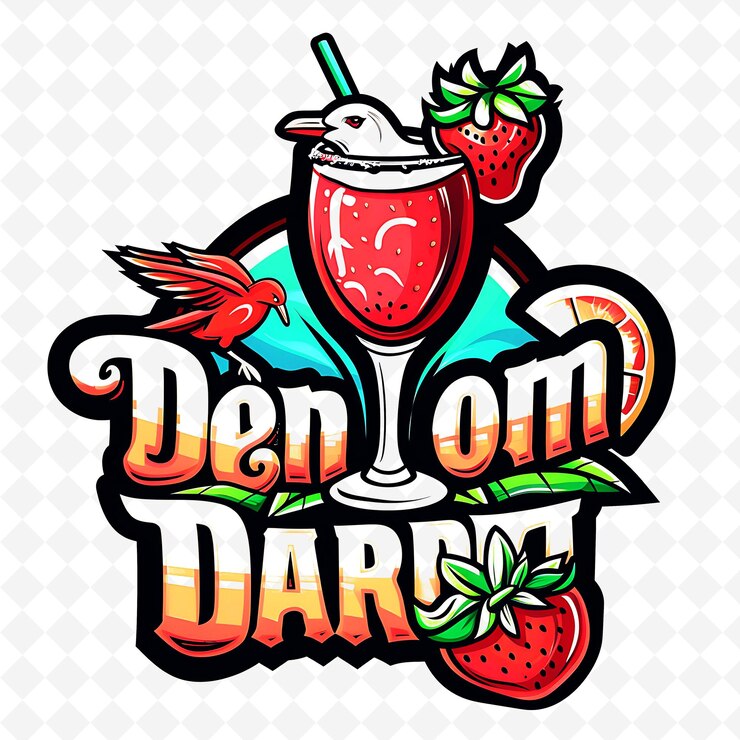 PSD strawberry margarita logo z truskawką i dżunglą png tropical inspired drink designs