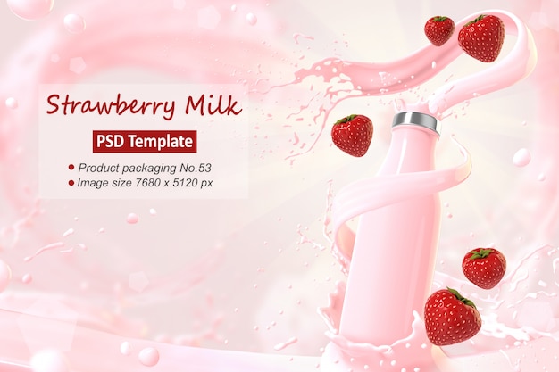 PSD strawberry milk  background template 3d render