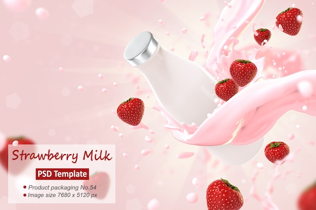 Strawberry milk  background template 3d render