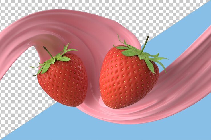 いちごミルクスプラッシュ分離パック液体またはヨーグルトスプラッシュクリッピングパス3dイラストを含む