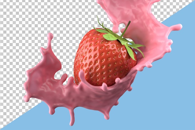 Strawberry milk splash isolated pack liquid or yogurt splash include clipping path 3d illustration