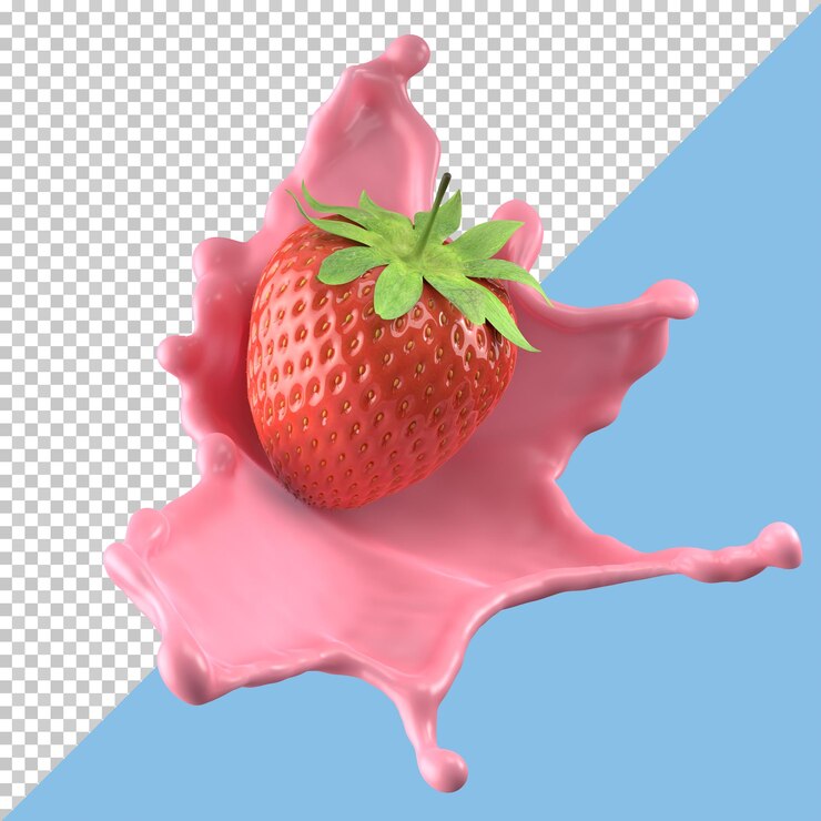 いちごミルクスプラッシュ分離パック液体またはヨーグルトスプラッシュクリッピングパス3dイラストを含む