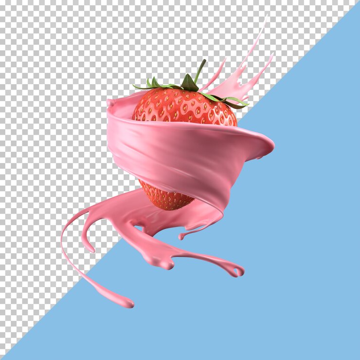 いちごミルクスプラッシュ分離パック液体またはヨーグルトスプラッシュクリッピングパス3dイラストを含む