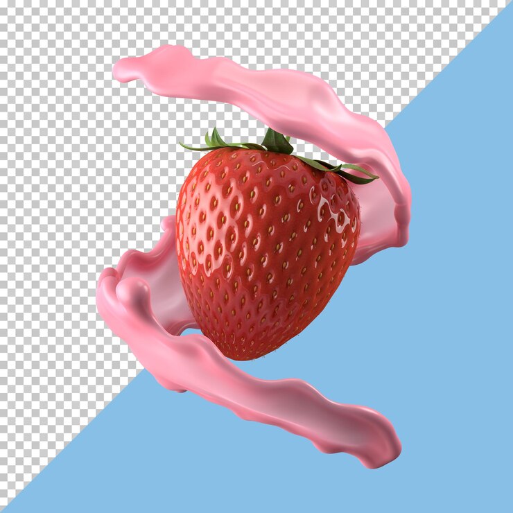 いちごミルクスプラッシュ分離パック液体またはヨーグルトスプラッシュクリッピングパス3dイラストを含む