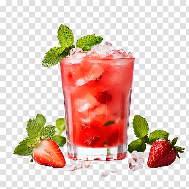 PSD mojito alla fragola con un sacco di ghiaccio frantumato su uno sfondo trasparente