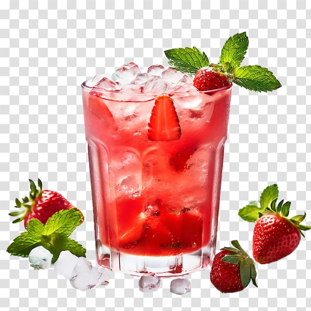 PSD mojito alla fragola con un sacco di ghiaccio frantumato su uno sfondo trasparente