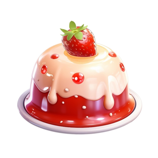 PSD strawberry pudding cute 3d illlustration transparant background psd