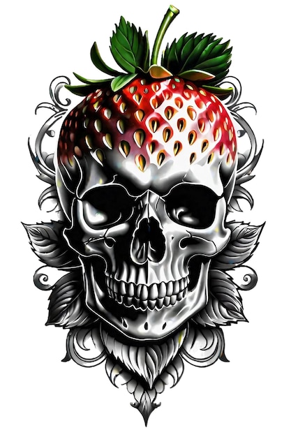 PSD strawberry skull realistic tattoo design skullshaped strawberry