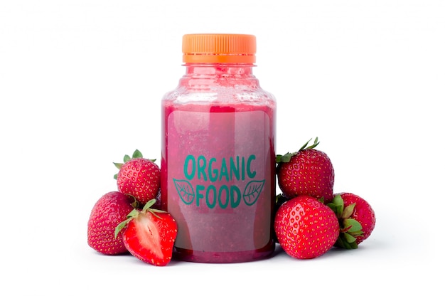 Strawberry smoothie in a plastic bottle mock up