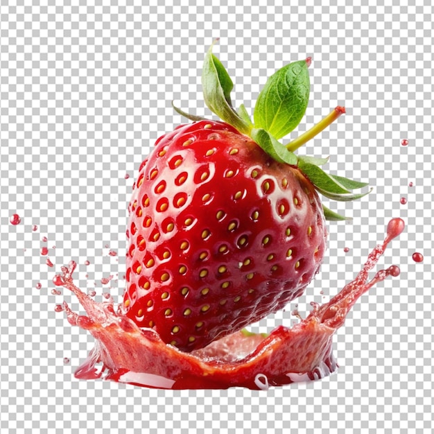 PSD strawberry with juice splash on white background