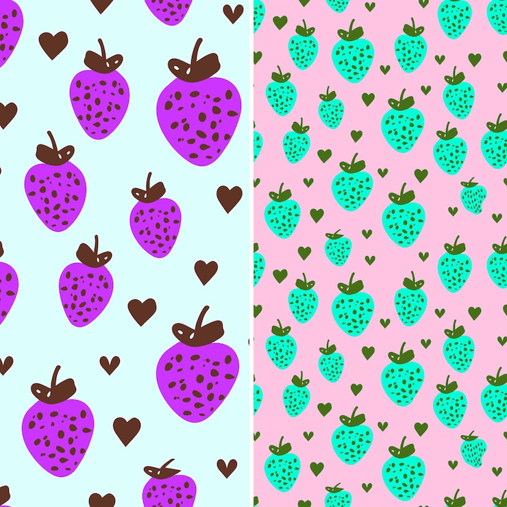 PSD strawberry with leafy cap and cute design with heart shaped unique tropical fruit pattern vector