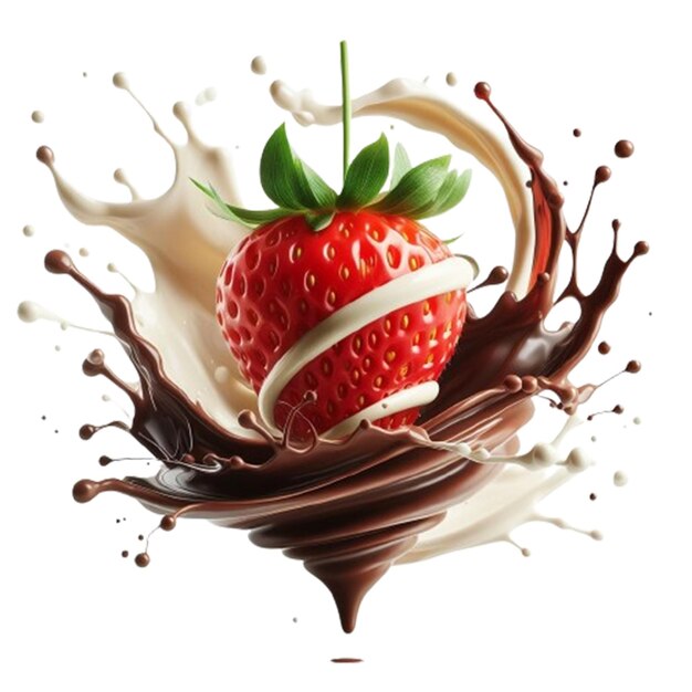 Una fragola con una fragola su di essa e un splash di splash di cioccolato