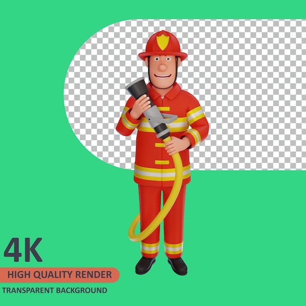 Strażak trzymający wąż Renderowanie 3d modelowania postaci
