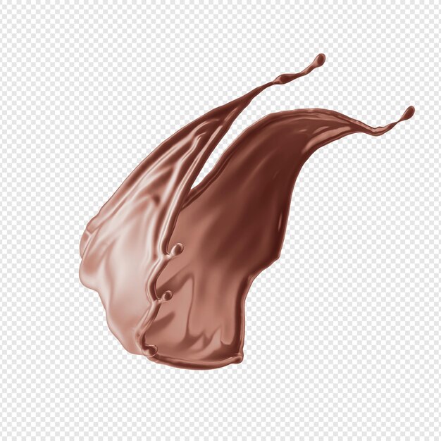 A stream of melted chocolate isolated on a transparent background