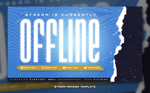 Stream offline gaming-bannerschermsjabloon met logo voor sociale media