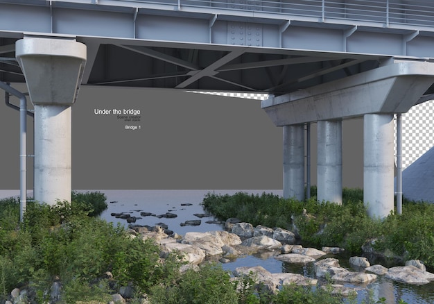 Stream and plants under the bridge