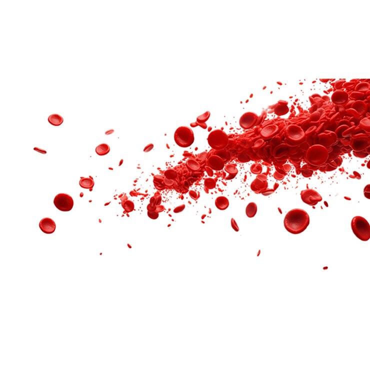 PSD stream of red blood cells erythrocytes isolated on plain white background