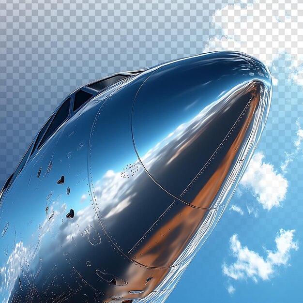streamlined aircraft nose against a clear blue sky