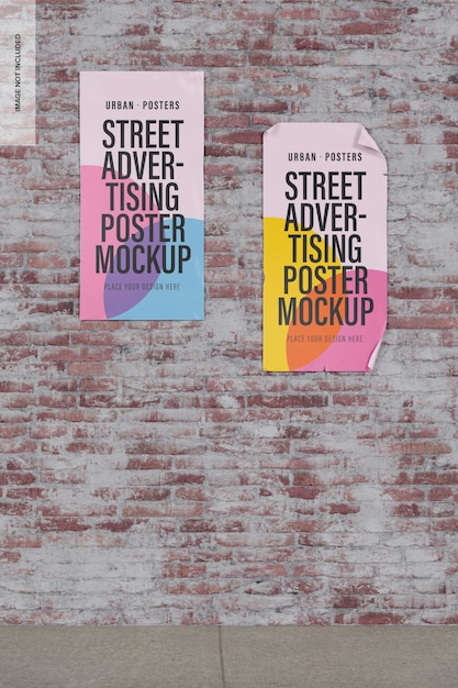 PSD street advertising posters mockup, front view