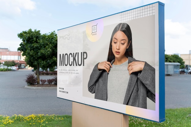 PSD street announcement mockup with young woman