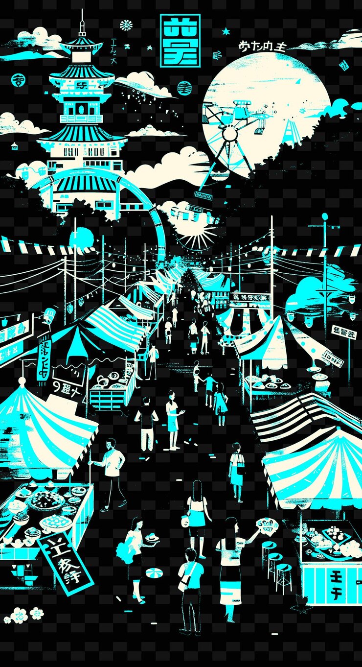 PSD a street fair with food vendors and games people enjoying co creative illustration idea designs