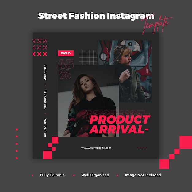 PSD ストリートファッションinstagramの投稿とバナーテンプレート