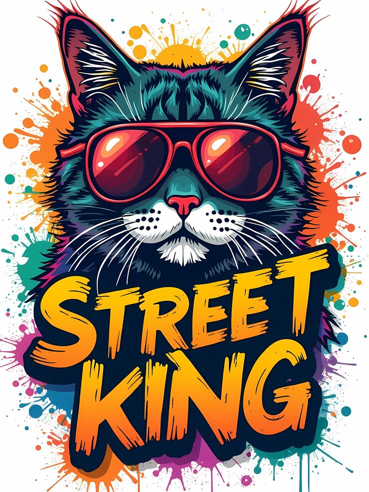 PSD ストリート・キング・ネオン・キャット・アートとクールな都市風