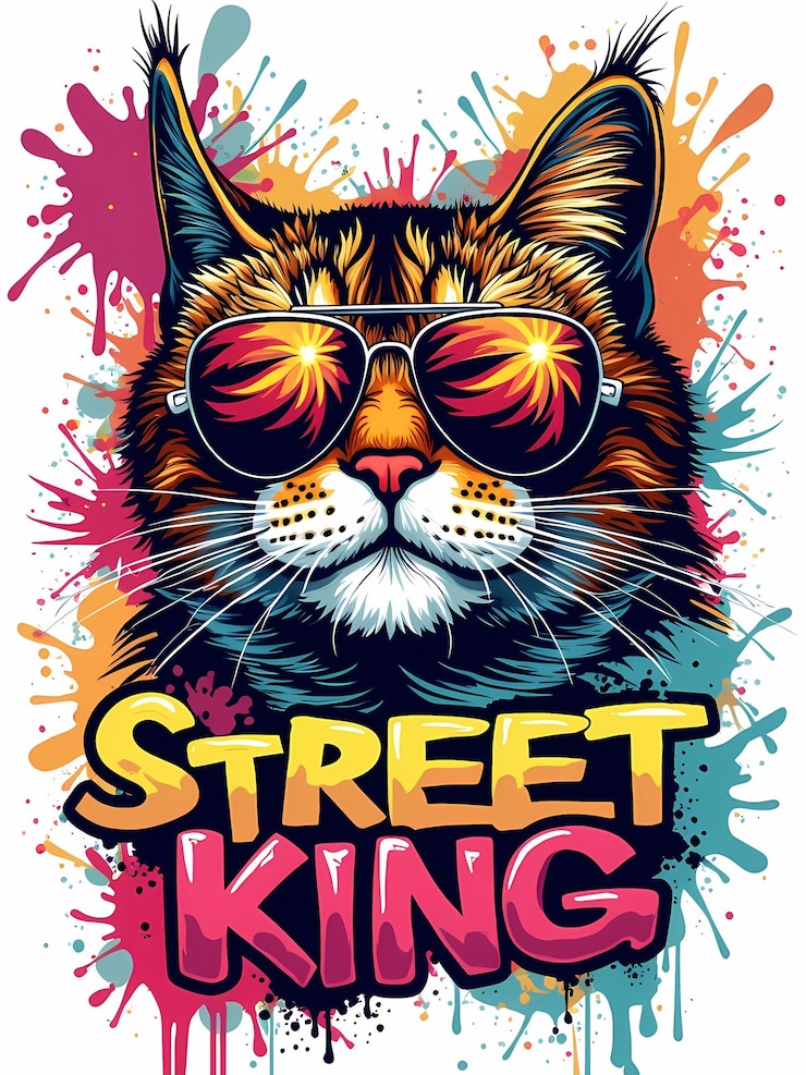 PSD ストリート・キング・ネオン・キャット・アートとクールな都市風