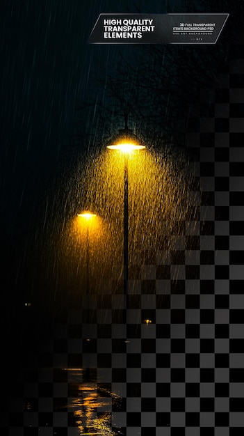 a street lamp illuminating the night on the left side of the scene on transparent background
