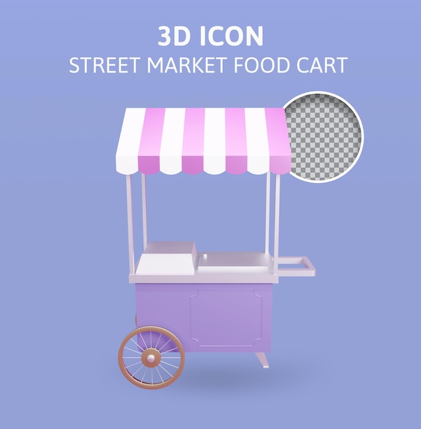 Illustrazione di rendering 3d del carrello di cibo rosa del supporto del mercato di strada