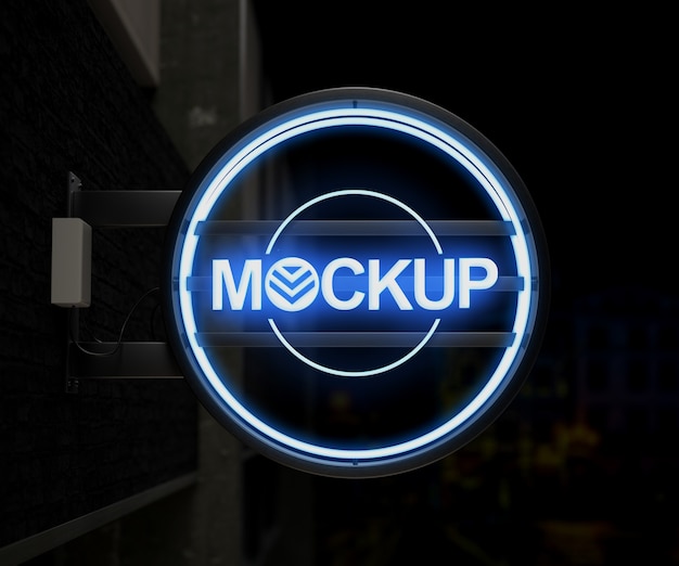 PSD street neon lights signboard mockup