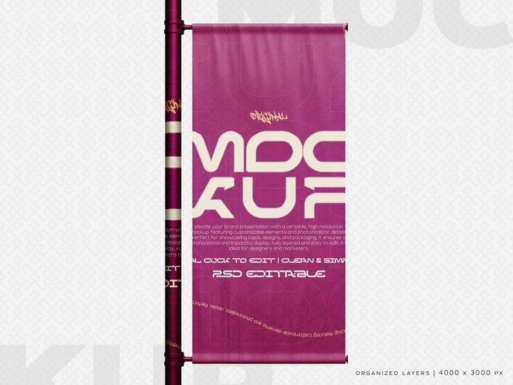 PSD street pole banner mockup angle 3