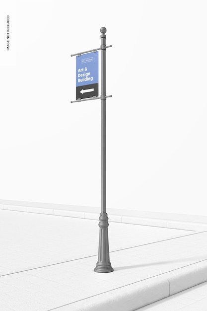 PSD street pole banner mockup, linkeraanzicht