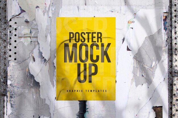 PSD street poster mockup on paper torn wall background