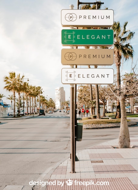 PSD street sign mockup of four