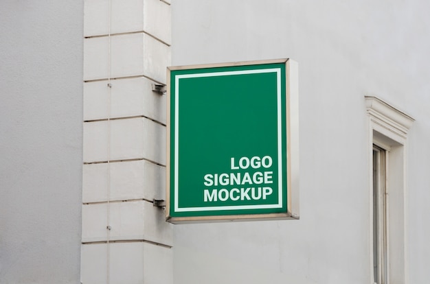 Street store signage mockup. rectangular shape, green color