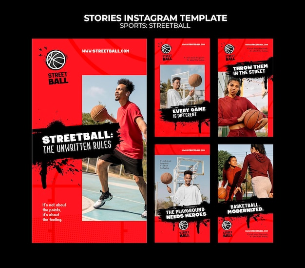 PSD modello di storie di instagram di streetball