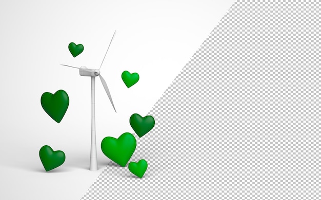 PSD streszczenie turbina wiatrowa w stylu kreskówki minimalne białe tło renderowania 3d energia odnawialna