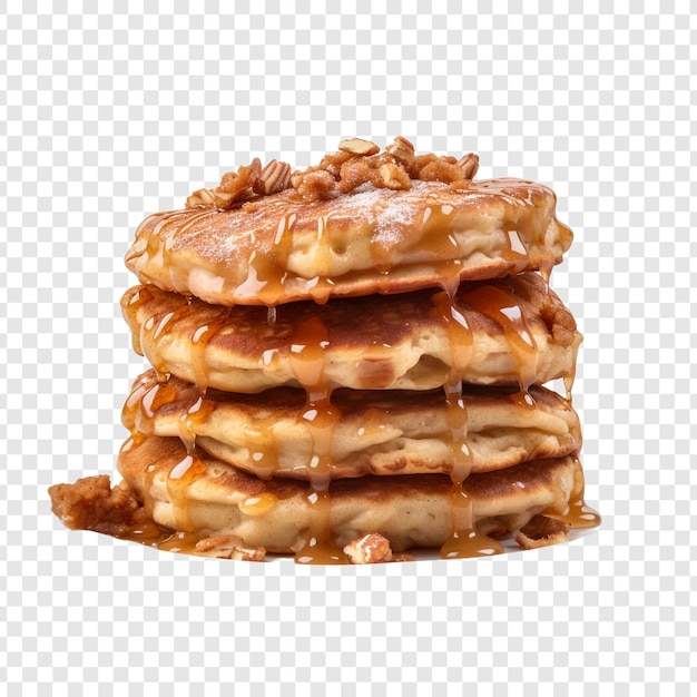 Streusel cinnamon apple pancakes stack isolated on transparent background