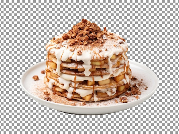 Streusel cinnamon apple pancakes stack isolated on transparent background