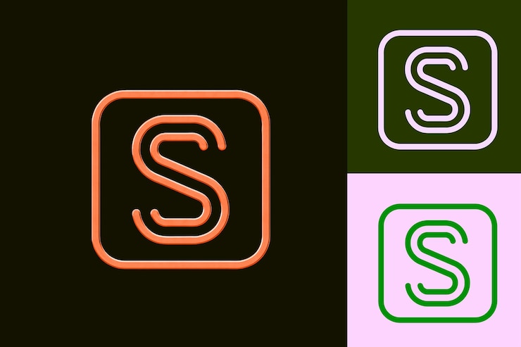PSD strikethrough icon with a capital letter s outline and a sma abstract minimalist icon designs