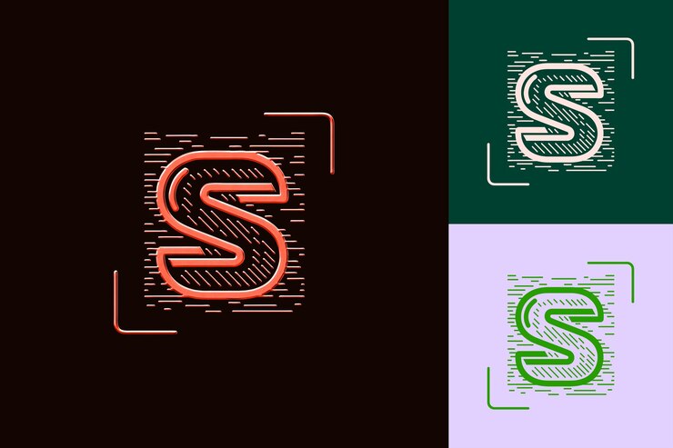 PSD strikethrough icon with a capital letter s outline and a sma abstract minimalist icon designs
